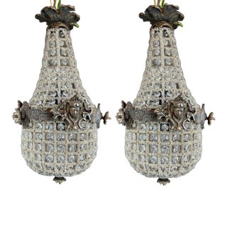 1960s Artisan Louis XVI Charcoal Bronze Chandeliers-Pair For Sale