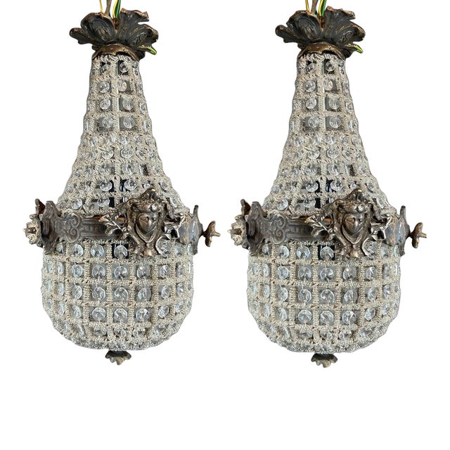 1960s Artisan Louis XVI Charcoal Bronze Chandeliers-Pair For Sale