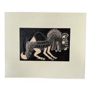 Signed 1970s Pedro Puerta "Dragon Number 1" 22/100 Wood Block Print For Sale