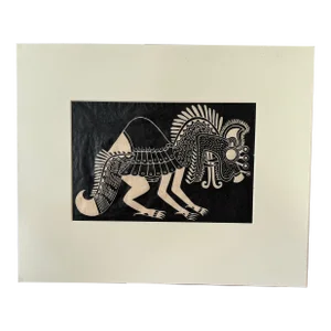 Signed 1970s Pedro Puerta "Dragon Number 1" 22/100 Wood Block Print