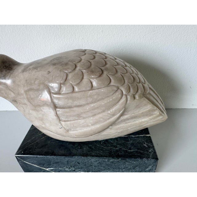 1980s Vintage Carved Marble Dove Sculpture on Green Marble Base – Signed For Sale - Image 4 of 12