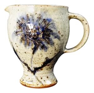 Pyrite Stoneware Pitcher with Thistle Decoration by Suzanne Dauliach, 1970s