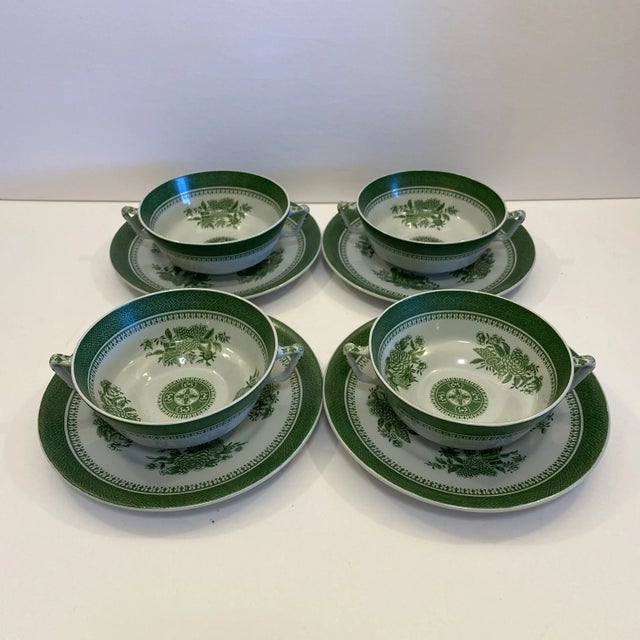 1950s Spode Fitzhugh Green Cream Soup & Saucer - Set of 4 For Sale - Image 12 of 12