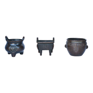Late 20th Century Chinese Mini Bronze Censers Set of 3 Incense Burners