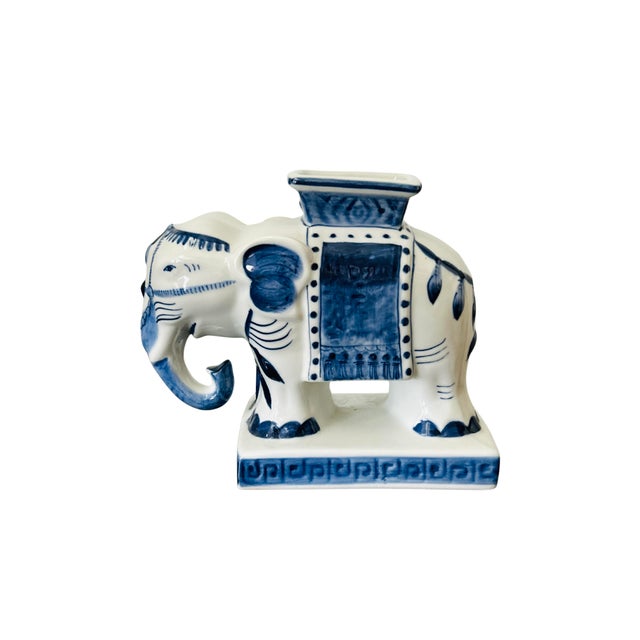 Blue Vintage Petite Bombay Company Blue & White Elephant Vase Planter – Chinoiserie Porcelain Elephant Cachepot, Made in Thailand For Sale - Image 8 of 11