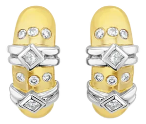 Vintage Style Round & Princess Diamond Earrings .61cttw 14k Two-Toned Gold, 2 Pieces