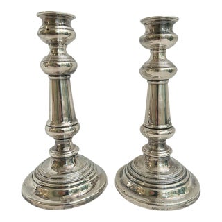 Antique 19th Century Hawksworth & Eyre Georgian Silver Plate Candle Holders - a Pair For Sale
