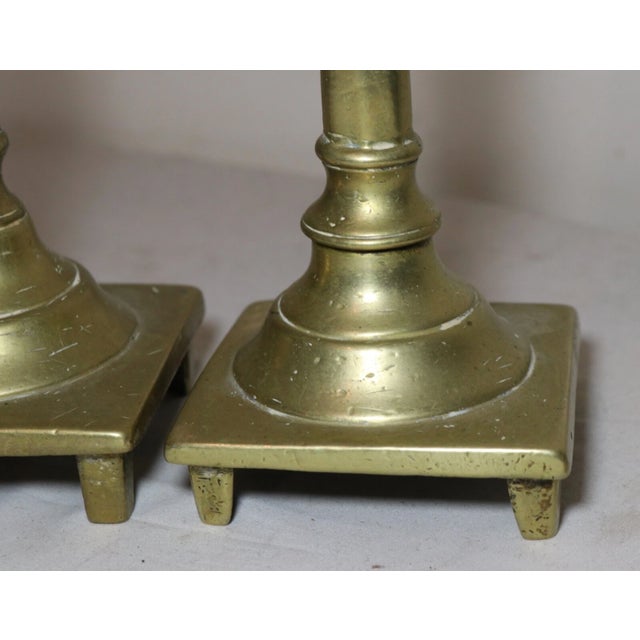 Metal Rare Pair Primitive Antique 18th Century Turned Brass Candlestick Candle Holder For Sale - Image 7 of 11