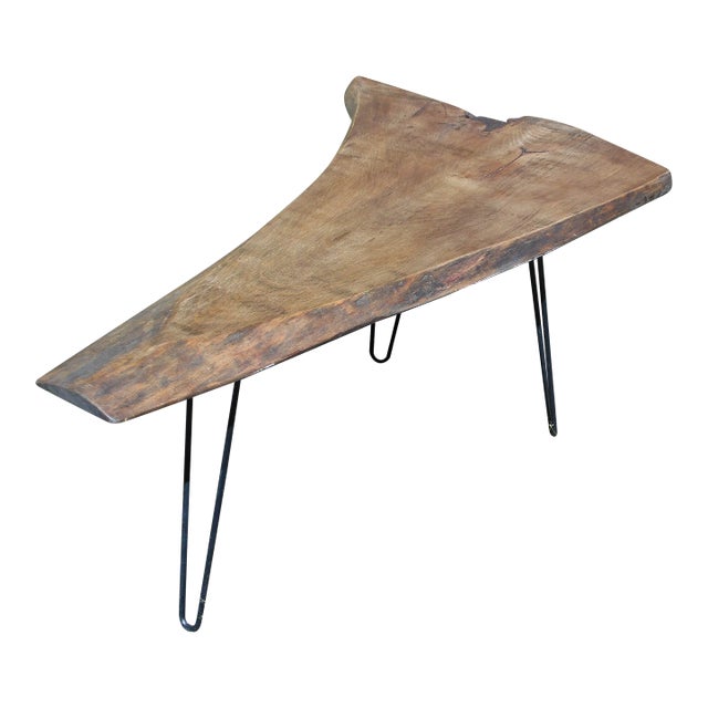 Vintage Organic Wood Tree Slab Iron Hairpin Leg Cocktail Coffee Table For Sale