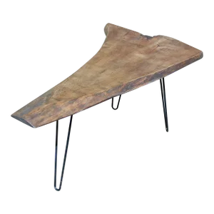 Vintage Organic Wood Tree Slab Iron Hairpin Leg Cocktail Coffee Table