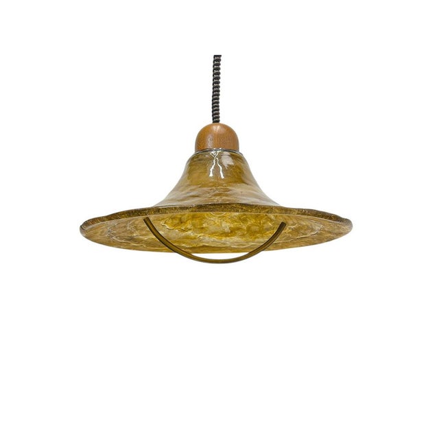 Amber Acrylic and Brass Hat-Shaped Pendant Lamp from Cristallux, Germany, 1970s For Sale - Image 8 of 14