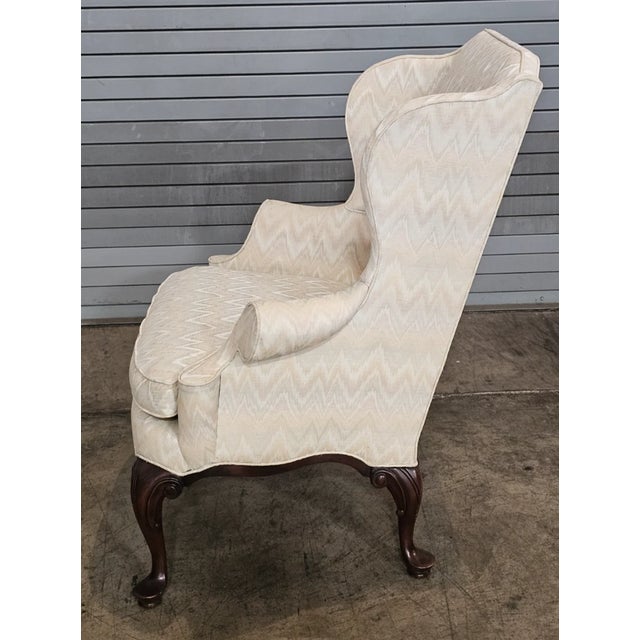 Wood Late 20th Century Southwood Mahogany Queen Anne Style Wing Chair Flame Stitch Fabric Made Usa For Sale - Image 7 of 10