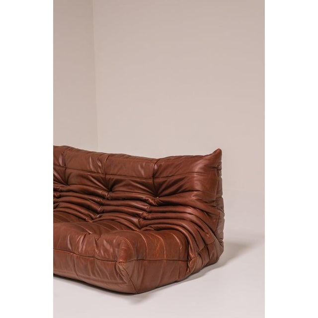 Ligne Roset Togo Three-Seater Sofa in Cognac Leather by Michel Ducaroy for Ligne Roset, France For Sale - Image 4 of 15