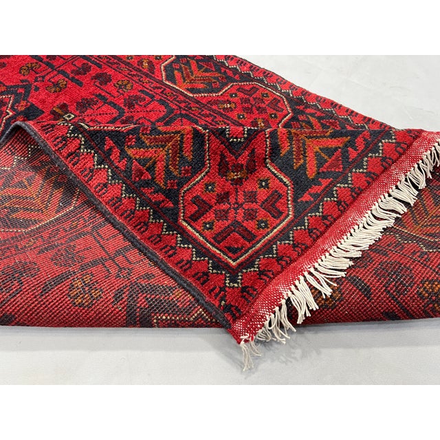 Red and Navy Tribal Geometric Runner Rug, 2'9