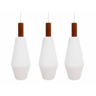 Danish Modern Frosted Glass Pendants - Set of 3 For Sale
