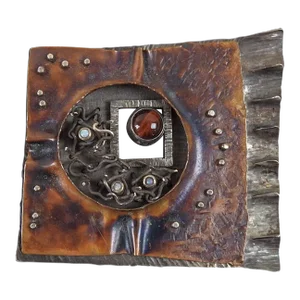 1991 Large Sculptural Sterling and Copper Opal Studio Brooch
