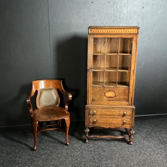 Solid Oak with inlaid panel and cornice. Superb quality.