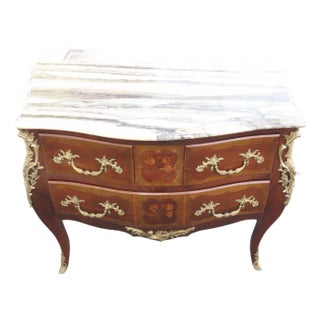 French Marble Top Bombay Serpentine Inlay Commode Dresser Bathroom Vanity 6435a For Sale