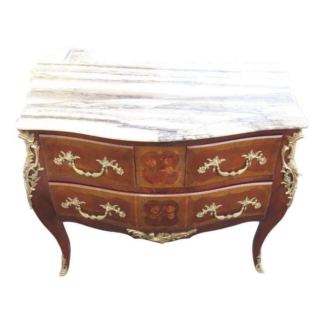 French Marble Top Bombay Serpentine Inlay Commode Dresser Bathroom Vanity 6435a For Sale