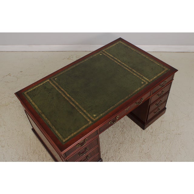 English Mahogany 3 Panel Leather Top Executive Desk For Sale - Image 4 of 16
