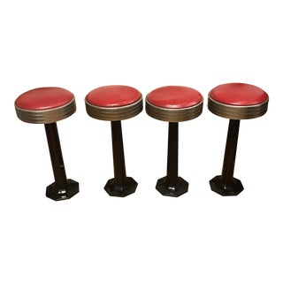 Vintage Mid Century Red Vinyl Ice Cream Stools- Set of 4 For Sale