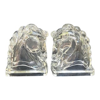 1960s-70s Glass Horse Head Bookends - a Pair For Sale