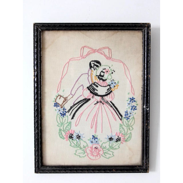 Farmhouse Vintage Framed Embroidered Textile Wall Art For Sale - Image 3 of 9
