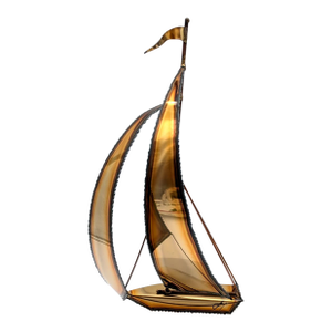 Vintage Brass Marble Base Sailboat Sculpture Signed