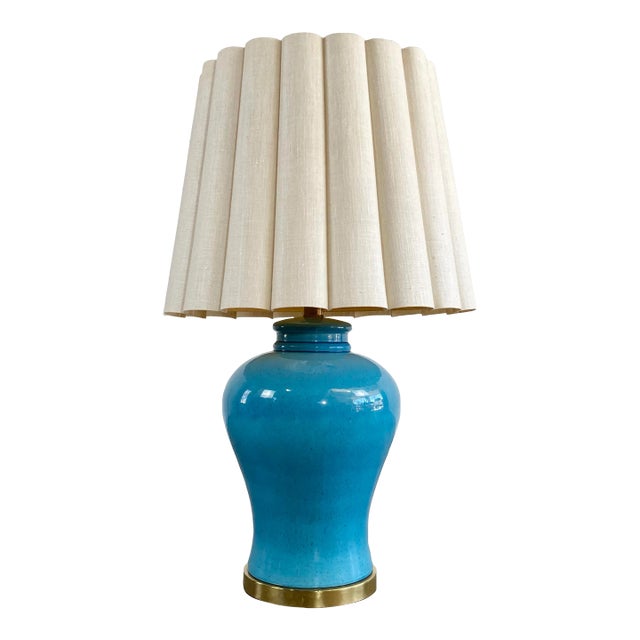 Vintage Vibrant Blue Ginger Jar Table Lamp Paul Hanson Style For Sale
