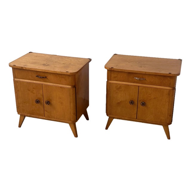 Mid-Century Bedside Cabinets with Compass Legs, 1950s, Set of 2 For Sale