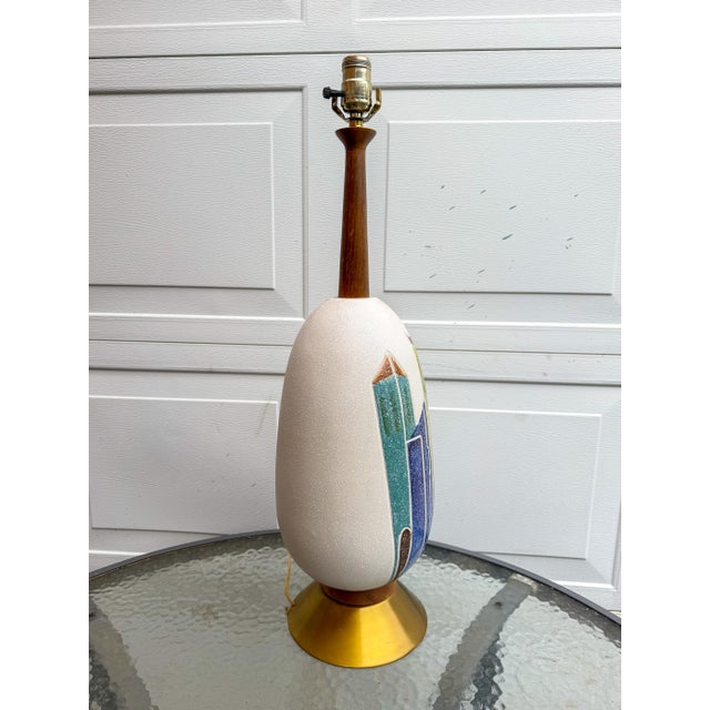 Wood Large Mid-Century Modern Ceramic Art Table Lamp For Sale - Image 7 of 10