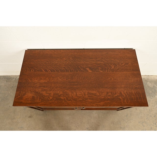 Wood Stickley Harvey Ellis Collection Mission Arts & Crafts Inlaid Oak Console or Media Cabinet For Sale - Image 7 of 15