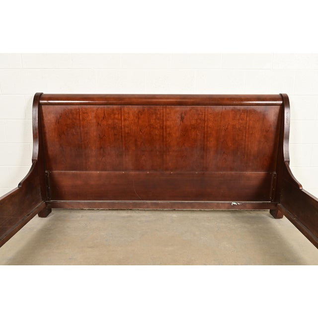 Grange Style French Louis Philippe Carved Cherry Wood King Size Sleigh Bed For Sale In South Bend - Image 6 of 13