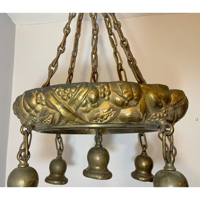 Antique Ornate Heavy Gilt Bronze Fruit Veggie Relief Ceiling Fixture Chandelier For Sale In New York - Image 6 of 17