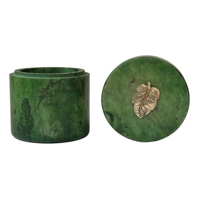 Italian Art Deco Style Trinket Box in Green Marble, 1940s For Sale