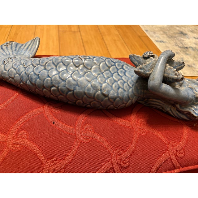 1970s 1970s Blue Ceramic Mermaid Figurine For Sale - Image 5 of 5
