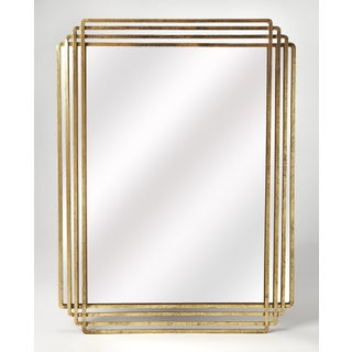 Uptown 29 in. W x 40 in. H Rectangular Metal and Mirrored Glass Wall Mirror, Antique Gold For Sale
