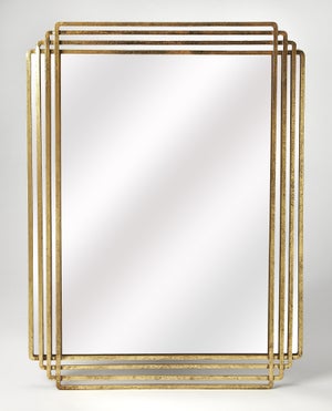 Uptown 29 in. W x 40 in. H Rectangular Metal and Mirrored Glass Wall Mirror, Antique Gold