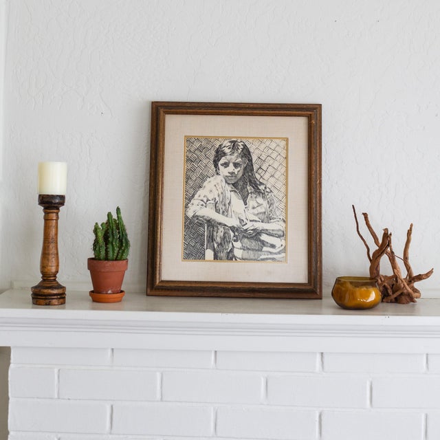 Early 20th Century Pen and Ink Portrait by Texas Artist Weldon Amerine For Sale - Image 9 of 12