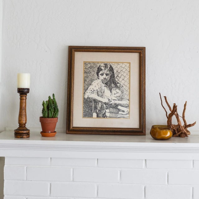 Early 20th Century Pen and Ink Portrait by Weldon Amerine For Sale - Image 9 of 12