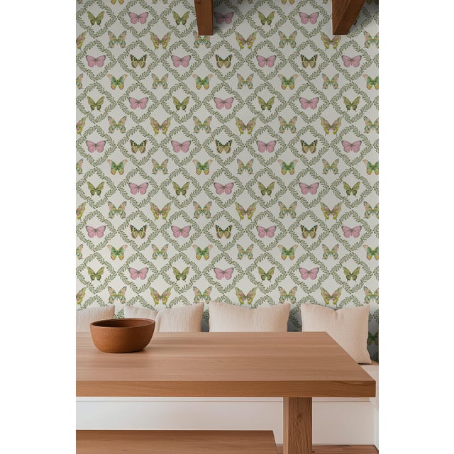 Butterfly Trellis Pastel Grasscloth Wallpaper by House Party | 8 Yards For Sale - Image 10 of 10