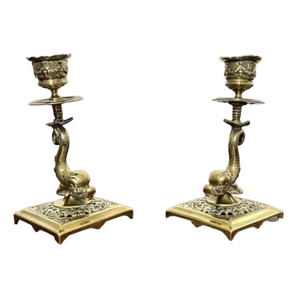 Edwardian Brass Candlesticks, 1900s, Set of 2 For Sale