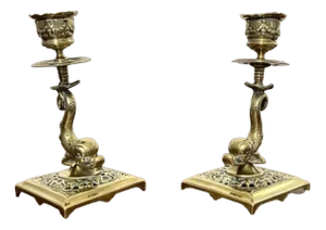 Edwardian Brass Candlesticks, 1900s, Set of 2