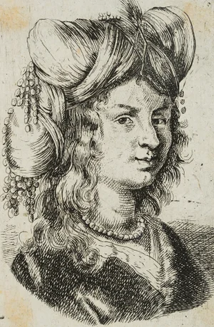 J. Meyer Area, Lady with Luxuriant Headdress, 17th-Century, Etching