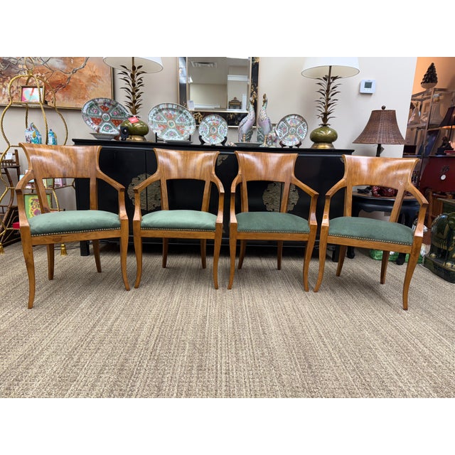 Forest Green Vintage Dining Chairs Newly Reupholstered in Forest Green Scalamandre Fabric, 1980’s, Set of 4 For Sale - Image 8 of 12