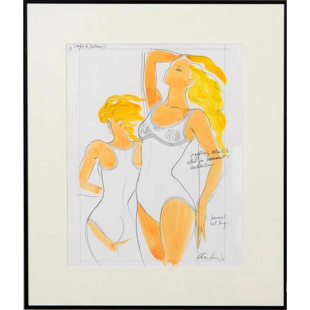 1980s Fantastic Set of Five Fashion Illustrations by Antonio Lopez For Sale - Image 5 of 7
