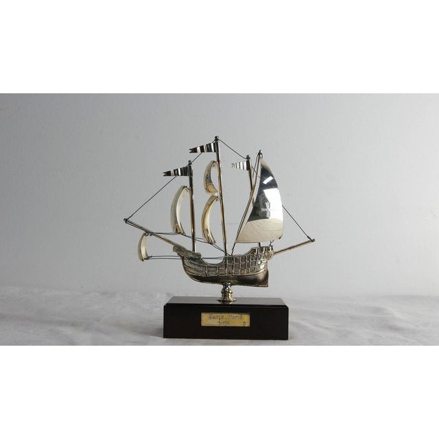 French Decorative Model Silver Boat on Pedestal, 1980 For Sale - Image 3 of 7