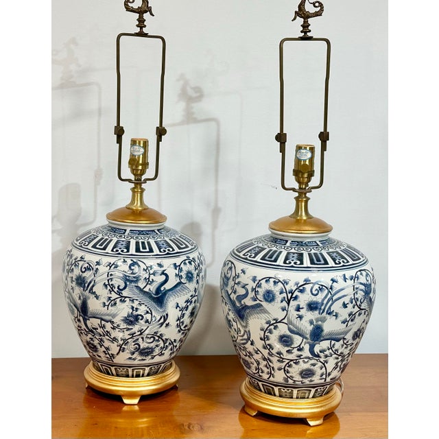Ceramic Ralph Lauren Blue & White Porcelain Ginger Jar Lamps - a Pair For Sale - Image 7 of 12