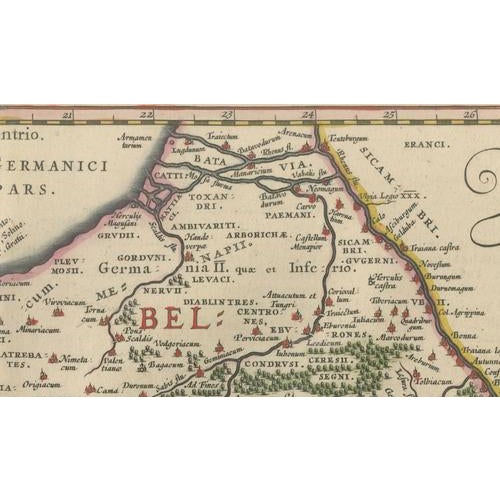 Map of Caesar's Gallia Veteris Ancient Gaul from Blaeu, France, 1642 For Sale - Image 12 of 13