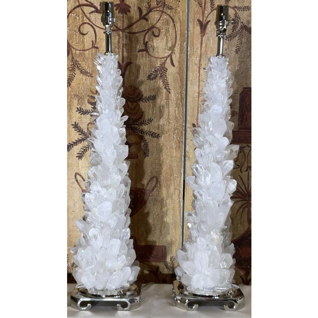 Pair of Exquisite Rock Crystal Quartz Table Lamps by Joseph Malekan For Sale - Image 4 of 12